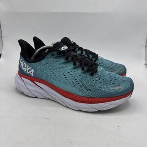 HOKA ONE ONE Clifton 8 Running Shoes Mens 10 D Blue Teal Red Cushion